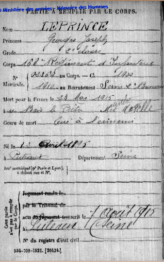 photo 56 Fiche Militaire de Georges Joseph Leprince